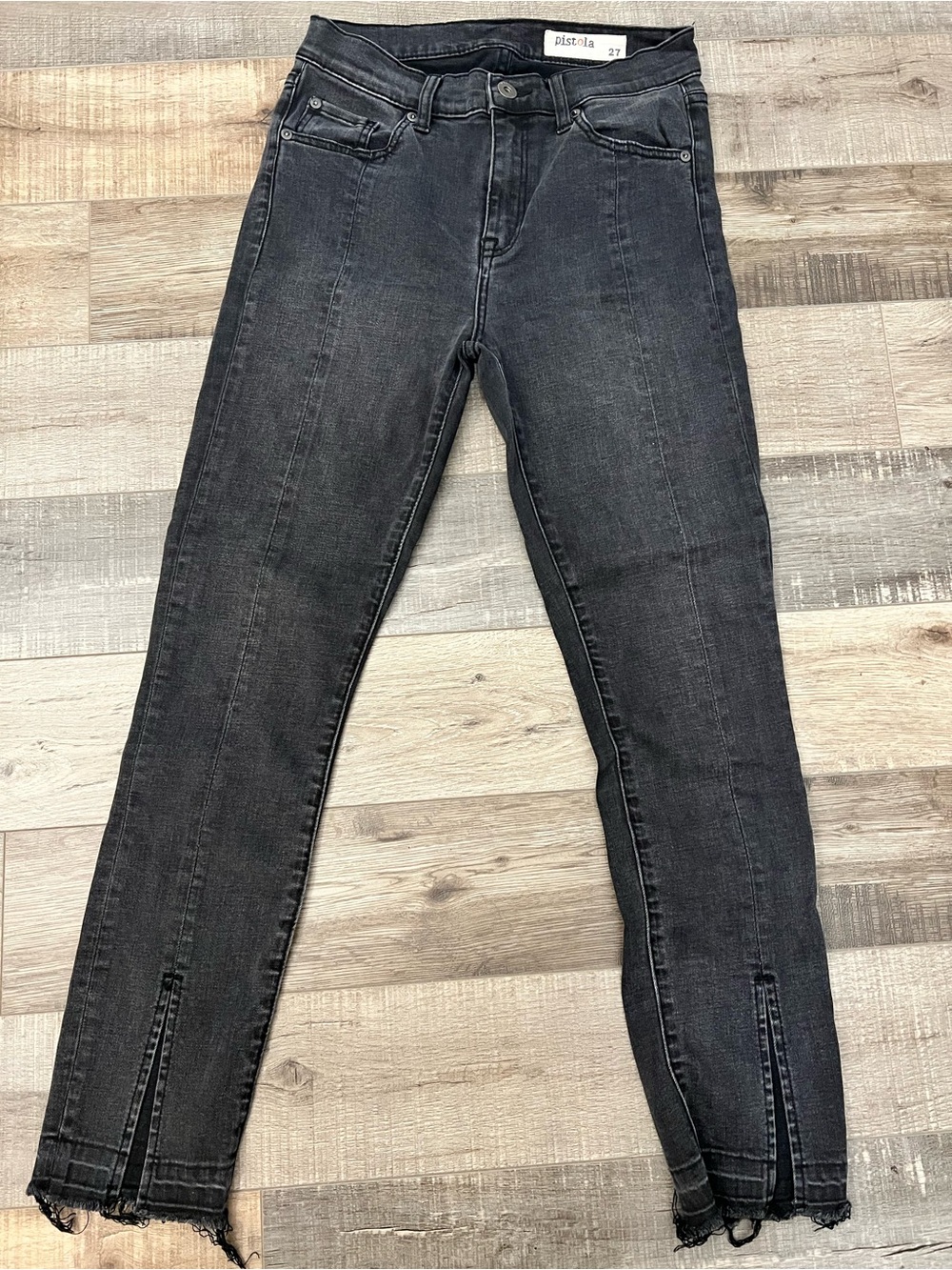 pistola Charcoal Black High-Rise Skinny Jeans with Ankle Slits Sz 27 EUC